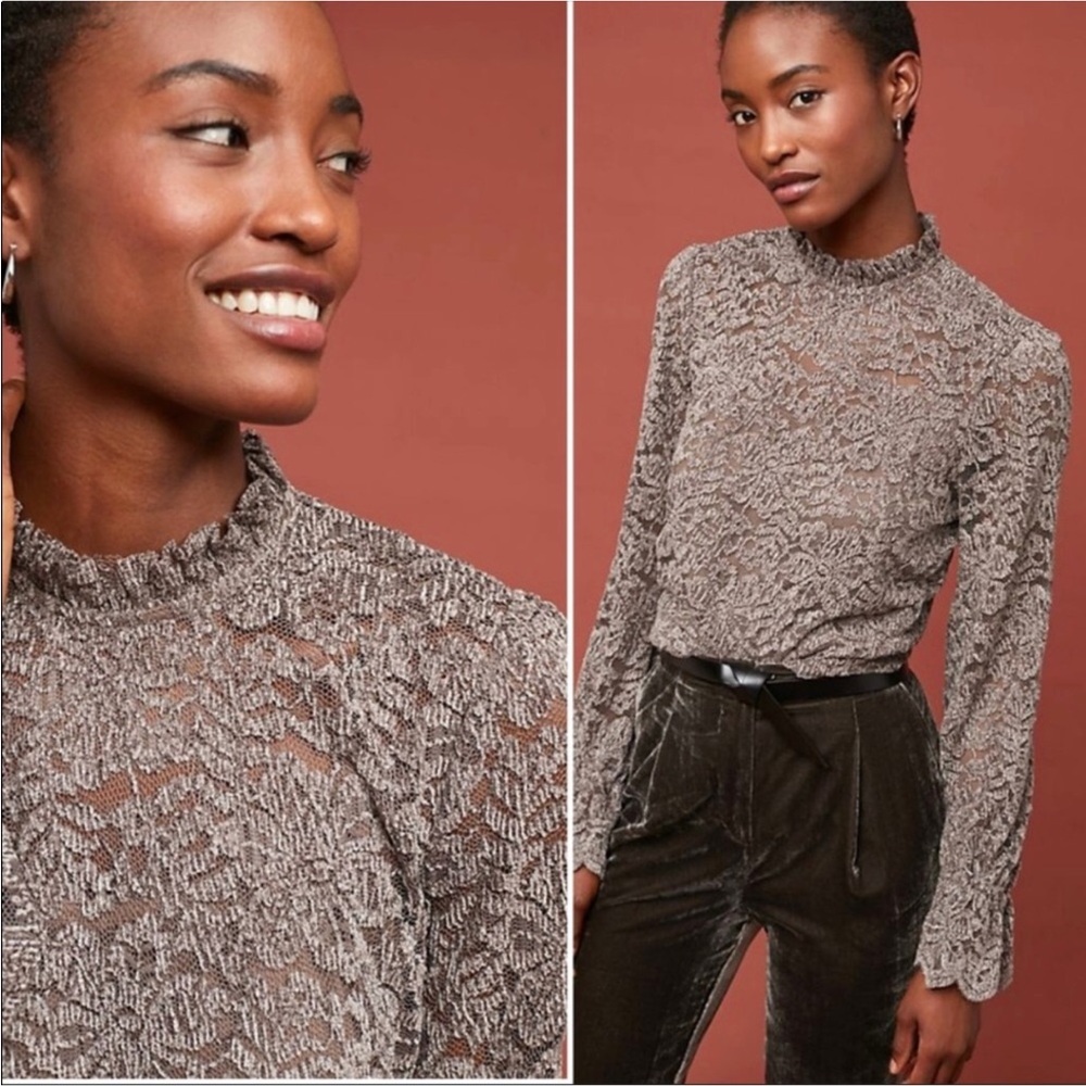 Sheer Textured Mock Neck Long-Sleeve Top - Taupe